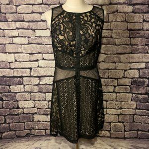 Mossimo Black Lace Tan Lining Faux Leather Gothic Dress Size Large